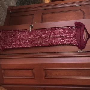 Long red lace and mesh back dress